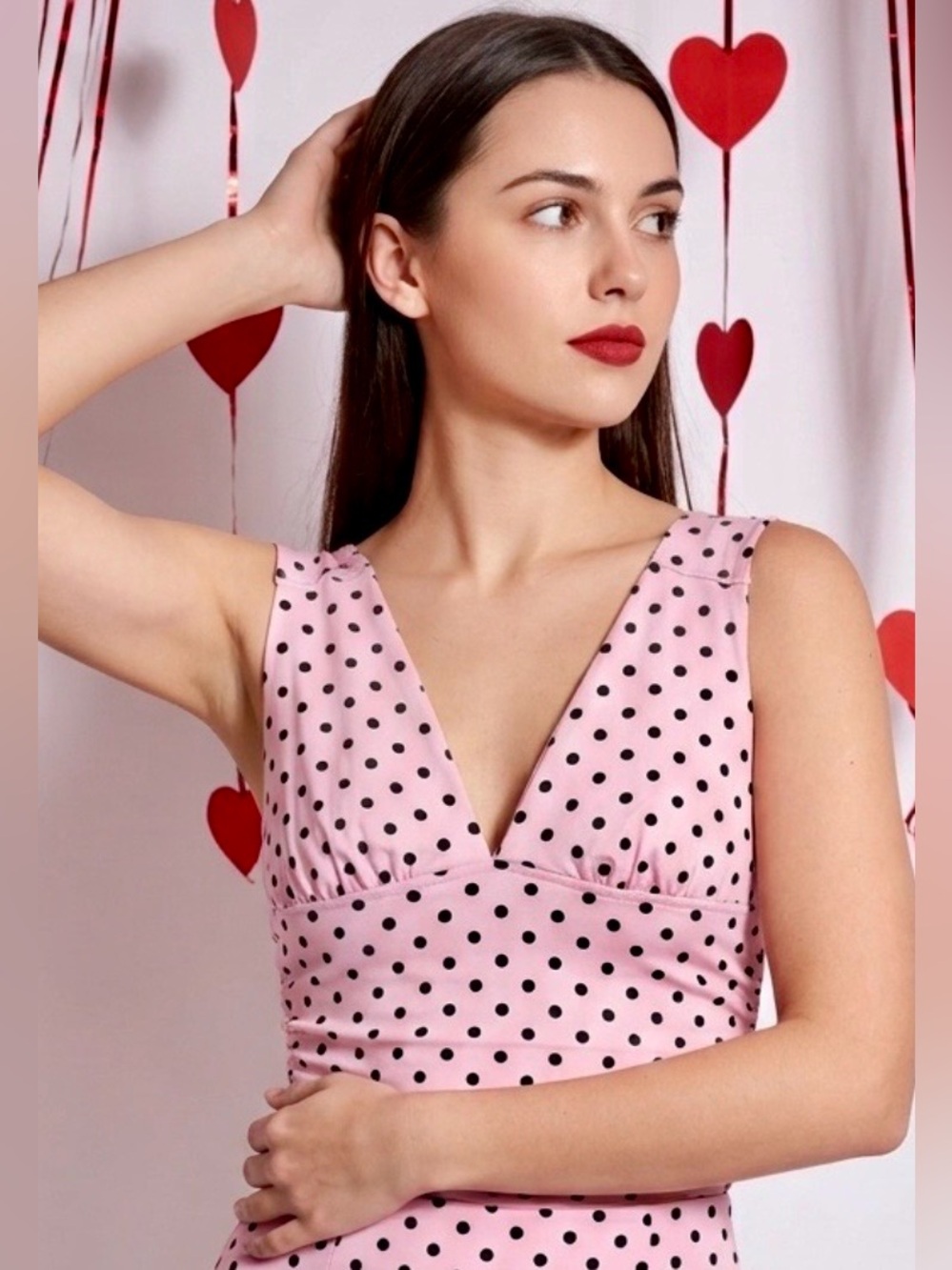 Soleia Woman’s Sleeveless Pink & Black Polka Dot Tank Top w/Adjustable Straps M